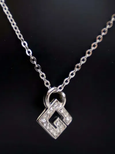 Pre-owned Givenchy 20th Century Silver Plated G Logo Rhinestone Pendant Necklace Costume Necklace