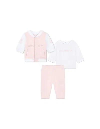 Givenchy Babies' 3-piece Set In White And Pink With Logo In Rosa