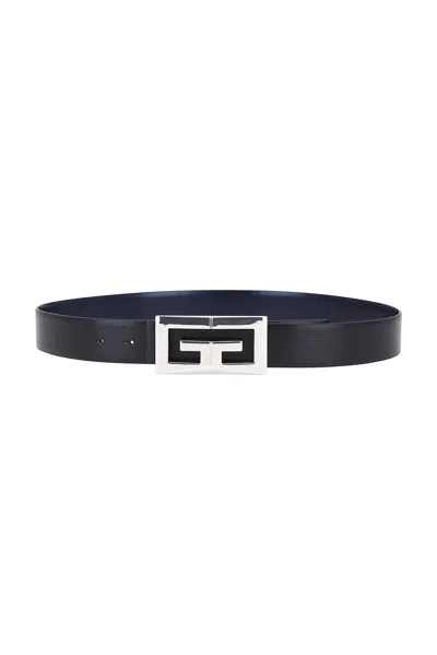 Givenchy 30mm Reversible 2g Small Buckle Belt In Black & Dark Blue