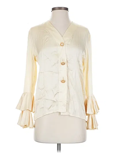 Pre-owned Givenchy 3/4 Sleeve Silk Top Ivory Plunge Neckline Tops