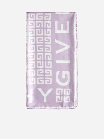 Givenchy 4g And Logo Silk Scarf In Old Pink,white