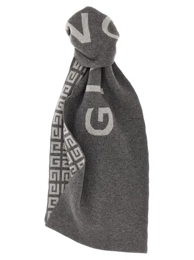 Givenchy 4g And Logo Wool And Cashmere Scarf In Gray