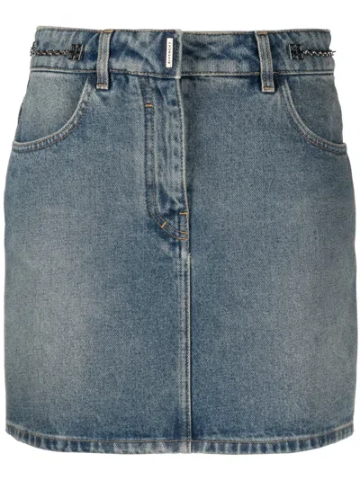 Givenchy Mini Skirt In Denim With Chain Details In Blue