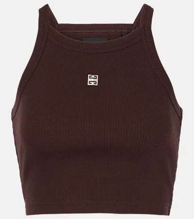 Givenchy 4g Logo Ribbed Crop Tank Top In Brown