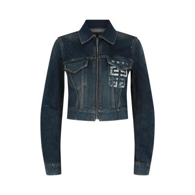 Pre-owned Givenchy 4g Cropped Denim Jacket 'medium Blue' | Women's Size 36