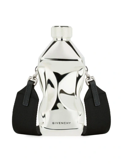 Givenchy 4g Crushed Flask In Metal With Strap In Silver