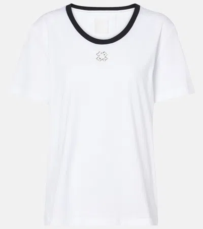 Givenchy Slim Fit T-shirt In Cotton And Crystals With 4g Detail In White