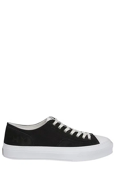 Givenchy City Logo-debossed Leather And Suede-trimmed Canvas Sneakers In Black