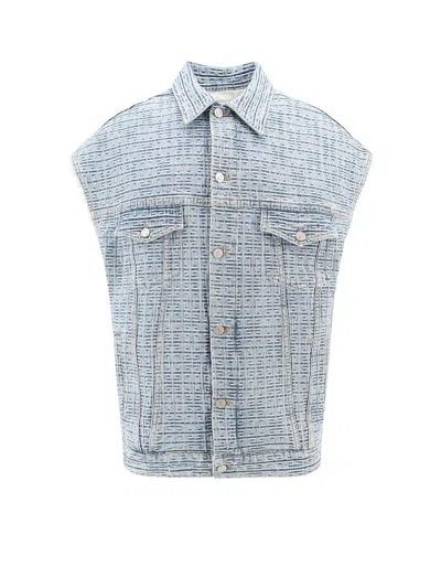 Givenchy 4g Denim Button-up Vest In Clear Blue
