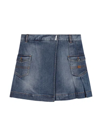 Givenchy Kids' 4g Denim Skirt In Blue