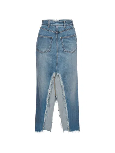 Pre-owned Givenchy 4g Distressed Frayed-hem Skirt In Blue
