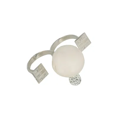 Pre-owned Givenchy 4g Double Finger Ring With Pearl 'white/silver' | Women's Size 52