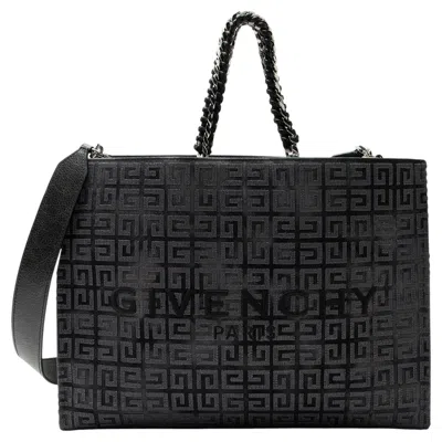Pre-owned Givenchy 4g Embroidered Canvas Chain Medium G-tote In Black
