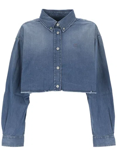 Givenchy 4g Embroidered Denim Cropped Shirt In Blue