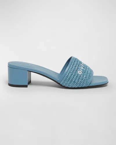 Givenchy 4g Embroidered Raffia Mule Sandals In 457-denim Blue