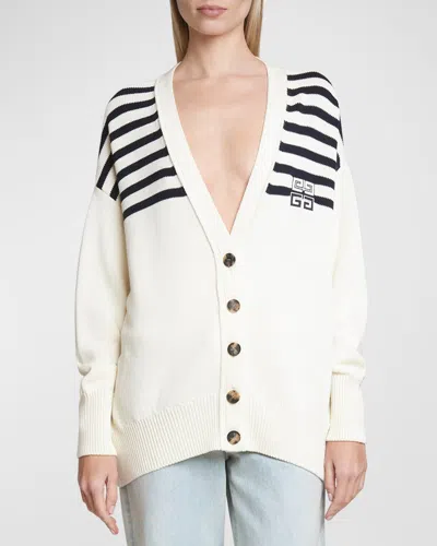 GIVENCHY 4G EMBROIDERED STRIPED V-NECK CARDIGAN