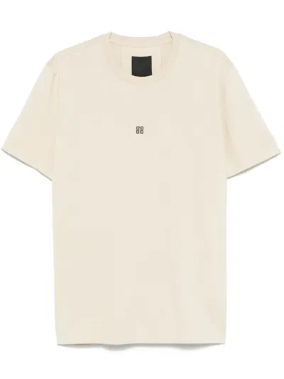 Givenchy 4g-embroidery Cotton T-shirt In Neutrals