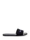 Givenchy 4g Leather-trimmed Embroidered Raffia Slides In Black