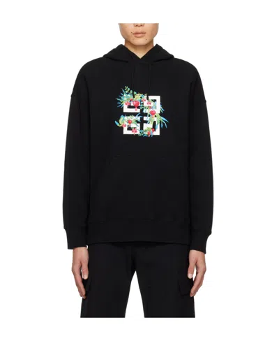 Givenchy 4g Floral Printed Drawstring Hoodie In Black