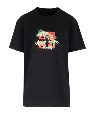 Givenchy 4g Flowers-print Cotton T-shirt In Black