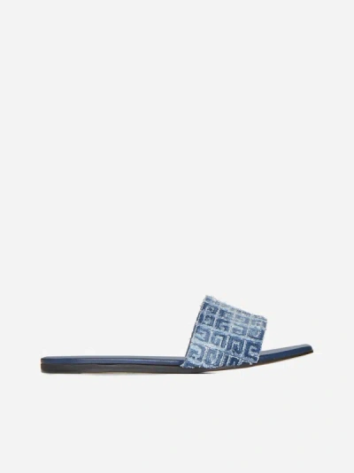 Givenchy 4g Cotton Flat Slide Sandals In Medium Blue