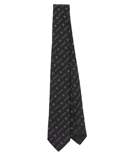 Givenchy Black Diagonal Logo Silk Tie