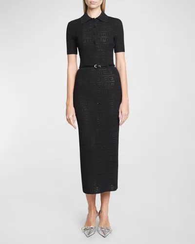 Givenchy 4g Knit Short-sleeve Midi Polo Dress With Voyou Belt In Black