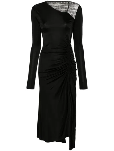 Givenchy Off-shoulder Asymmetric Midi Dress With Beaded Detail In Black