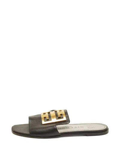 Pre-owned Givenchy 4g Leather Slides In Black