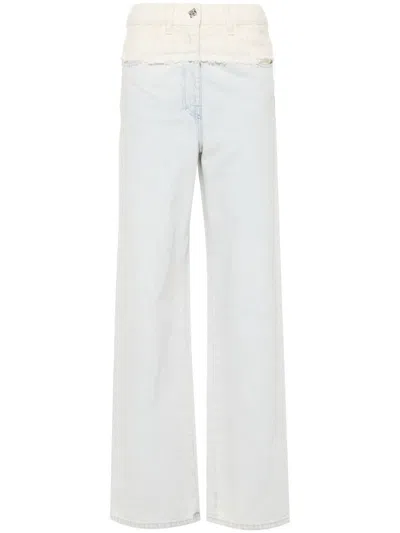 Givenchy 4g Liquid Tweed-trimmed Wide-leg Jeans In Blue