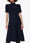 Givenchy 4g Baroque Jacquard Midi Dress With Tie Neck In Navy