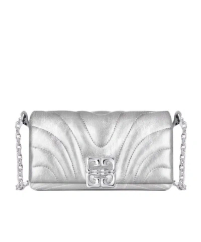 Givenchy 4g Liquid Laminated Quilted Leather Chain Wallet In Light-silver