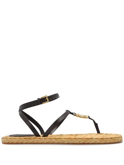Givenchy 4g Liquid Embellished Raffia And Leather Sandals In Brown