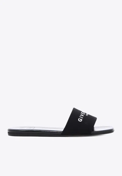 Givenchy 4g Logo Canvas Flat Slides In Black