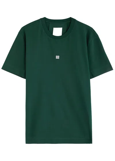 Givenchy Slim Fit 4g Embroidered Cotton T-shirt In Fir Green