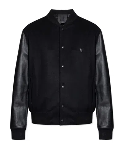 Givenchy Varsity Jacket In Wool And Leather With 4g Detail In Black