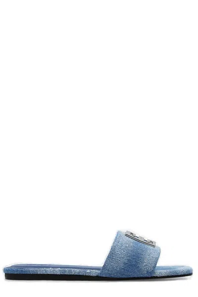 Givenchy 4g Denim Medallion Flat Sandals In Medium Blue