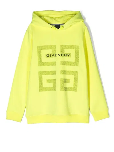 Givenchy Kids' Logo And 4g Cotton-blend Jersey Hoodie In Yellow
