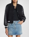 Givenchy Wool Blend Parka With Leather Sleeves And Iconic Branding In Black