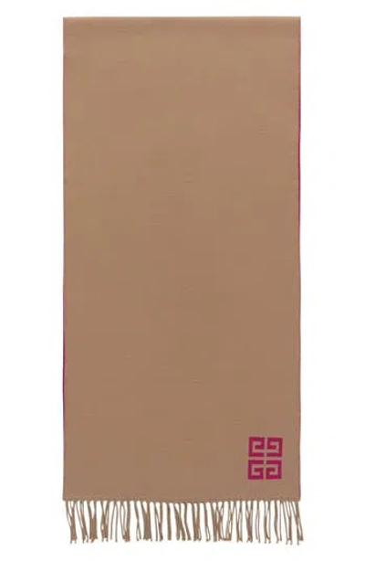 Givenchy 4g Logo Reversible Virgin Wool Scarf In Brown