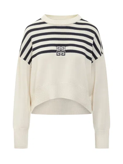 Givenchy White Striped Sweater With 4g Logo In Cotton Blend Woman In Beige