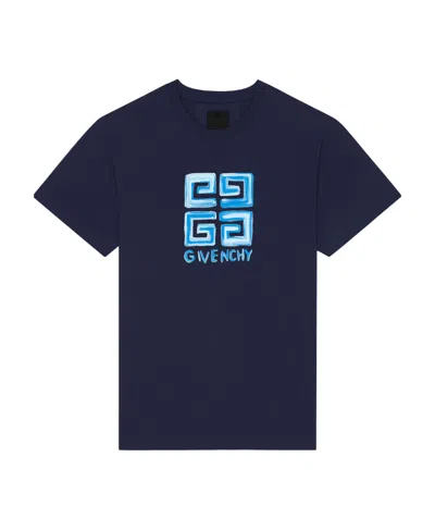 Givenchy 4g Multicolor Slim Fit T-shirt In Cotton In Blue