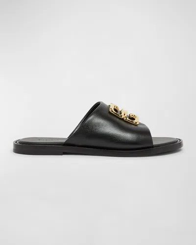 Givenchy 4g Medallion Leather Slide Sandals In Black