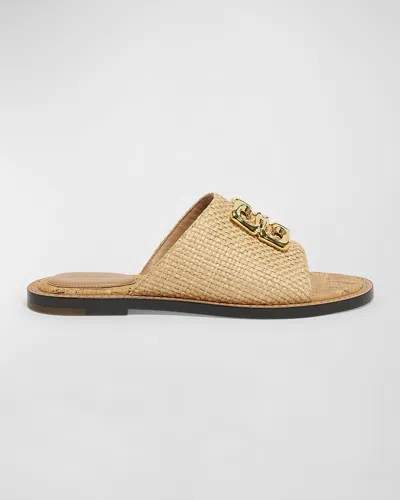 Givenchy 4g Medallion Woven Slide Sandals In 101-natural