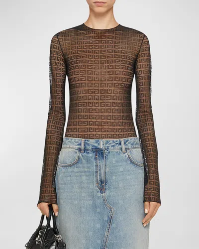 Givenchy 4g Mesh Long-sleeve Crewneck Bodysuit In Black