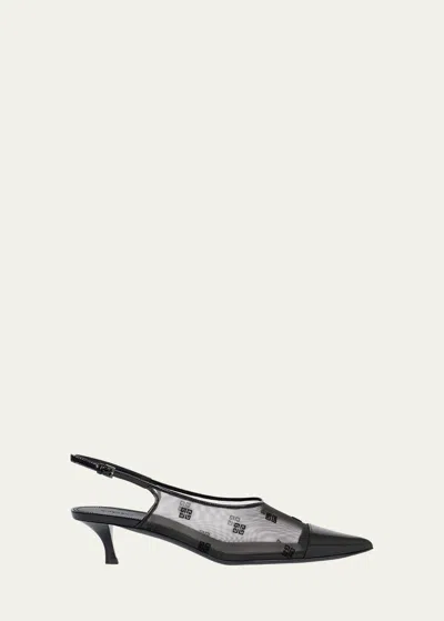 Givenchy 4g Mesh Patent Slingback Pumps In Black