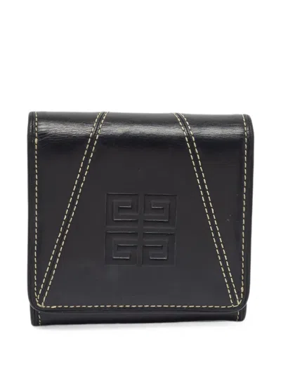 Pre-owned Givenchy 4g Monogram Contrast-stitch Wallet In Black