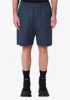 Givenchy Bermuda Shorts In Shiny Monogram 72 Denim In Blue