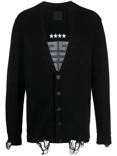 Givenchy Crewneck Sweater With Distressed Hem And Long Sleeves In Black