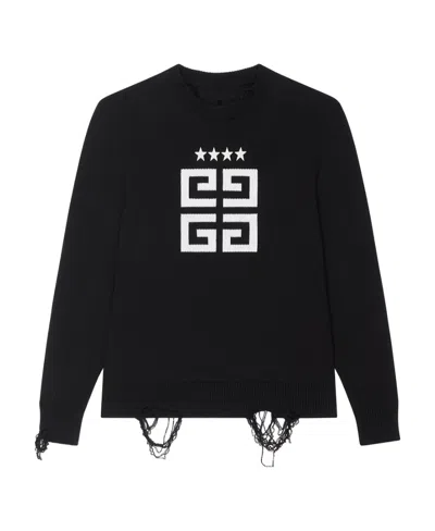 Givenchy 4g-motif Distressed Cotton Sweatshirt In Black White